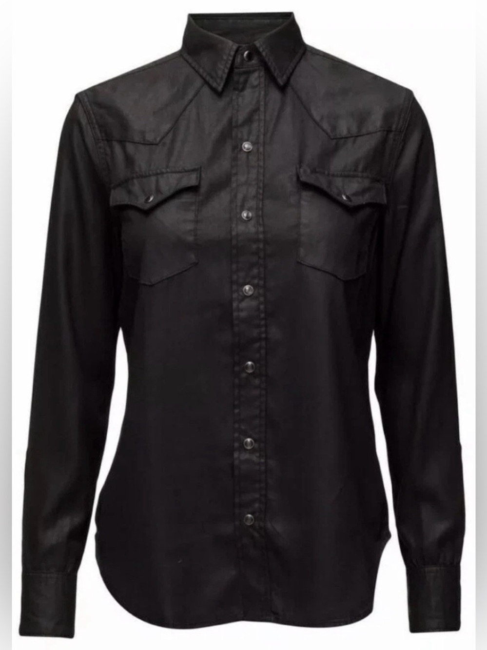 POLO RALPH LAUREN Wax Coated Slim Fit Button Down Western Shirt Black M